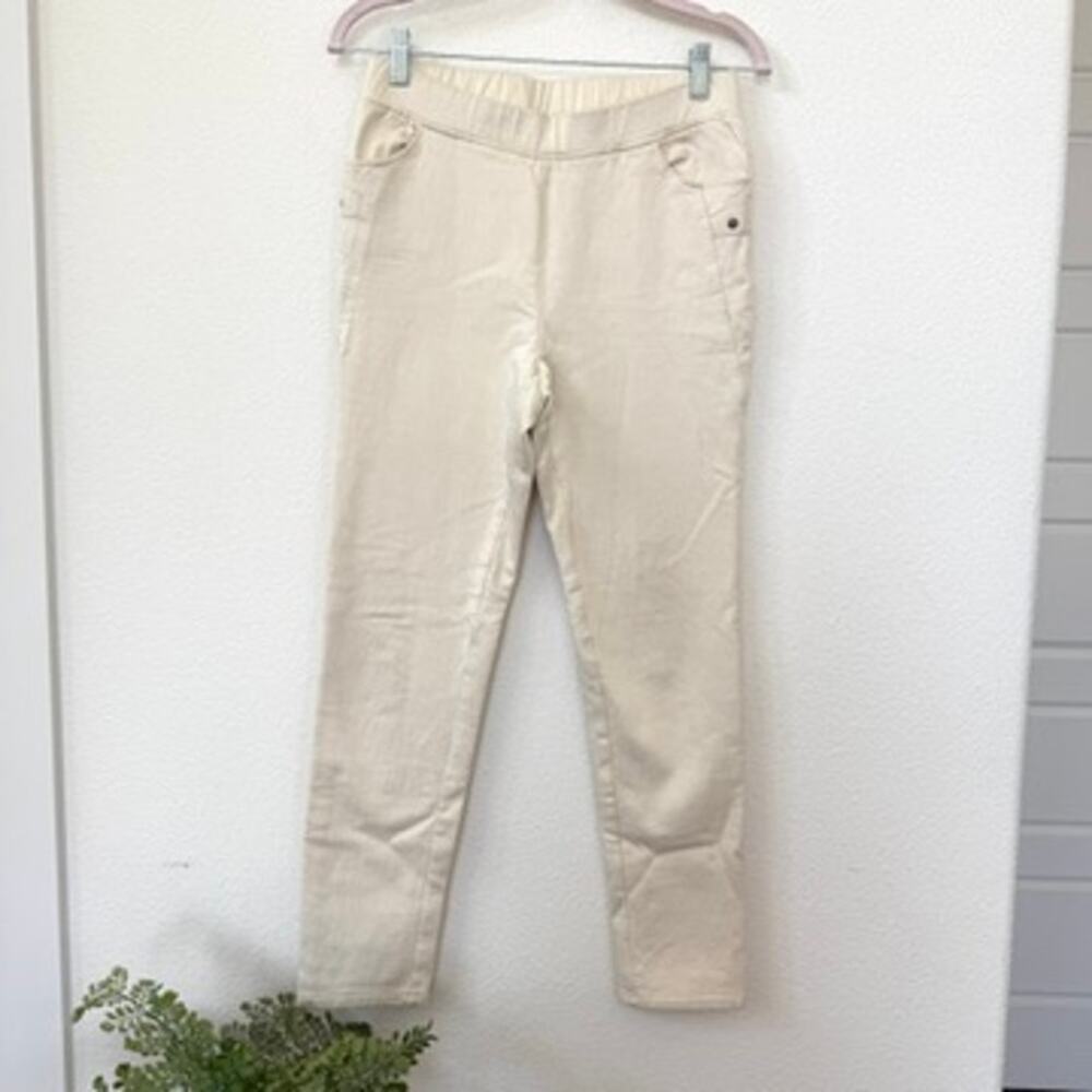 ARIA Collection Pull-On Pants Cream‎ Textured Knit Elastic Waist Korea XS-S